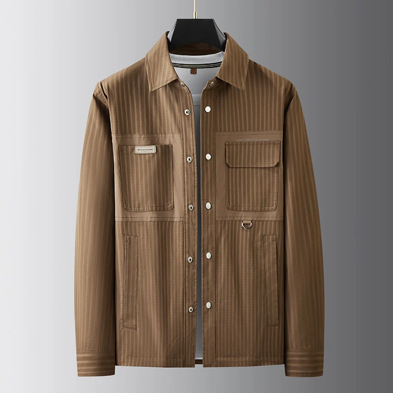 Herren Utility-Übergangsjacke im Overshirt-Stil mit aufgesetzten Taschen und Nadelstreifenstruktur Drune