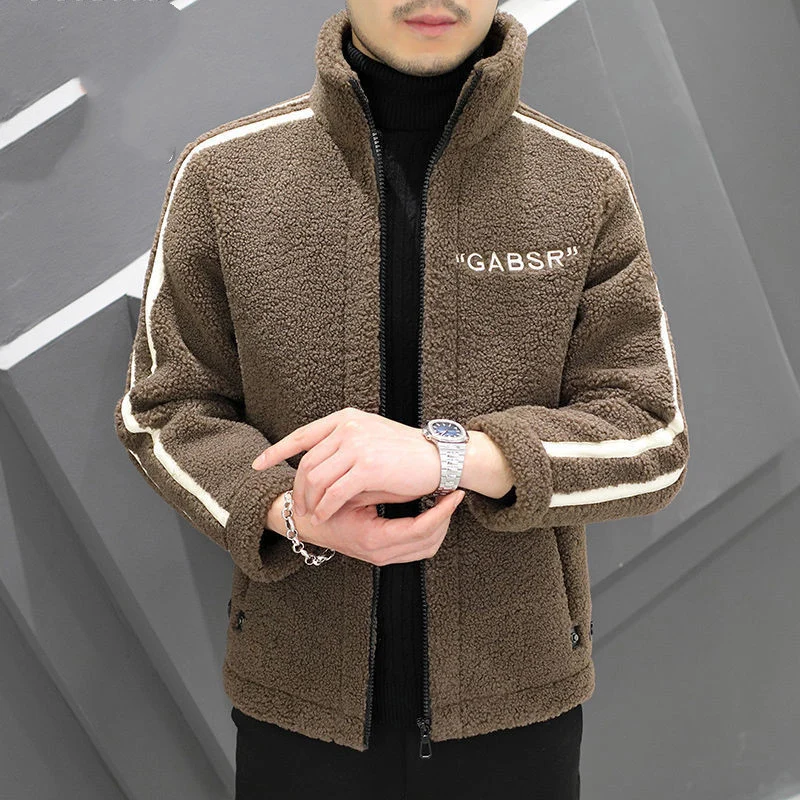 Herren Teddy-Fleece-Blouson mit Stehkragen, Reißverschluss und Kontraststreifen Drune