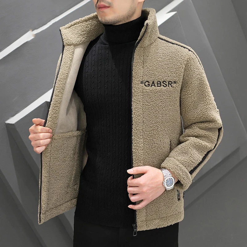 Herren Teddy-Fleece-Blouson mit Stehkragen, Reißverschluss und Kontraststreifen Drune