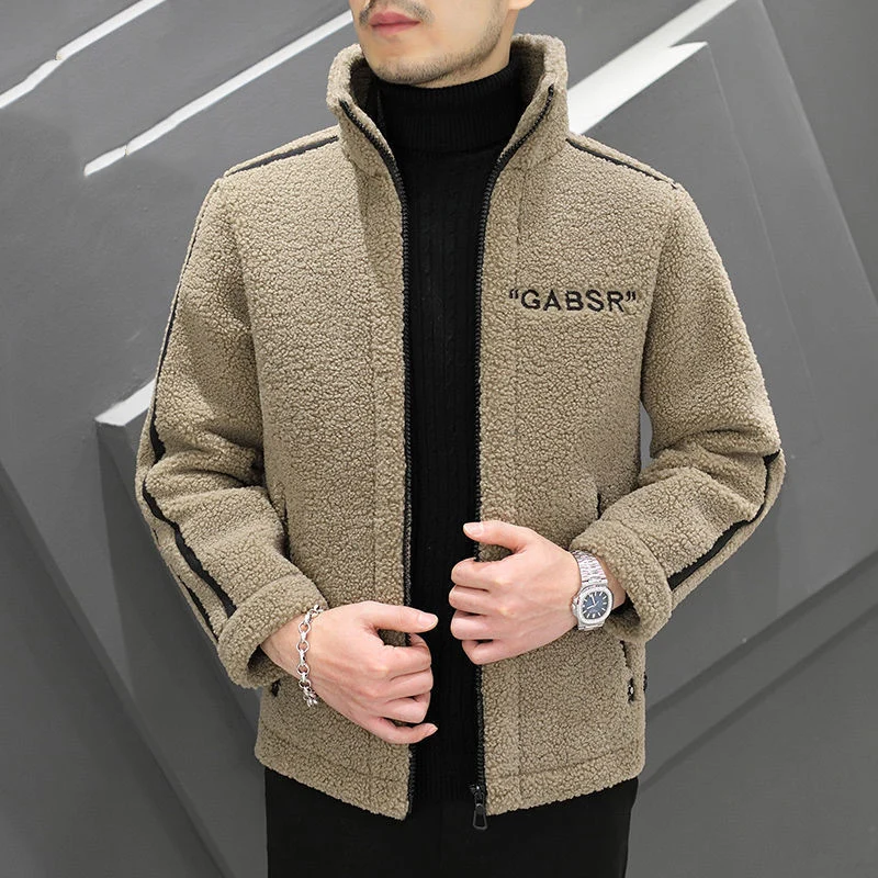 Herren Teddy-Fleece-Blouson mit Stehkragen, Reißverschluss und Kontraststreifen Drune