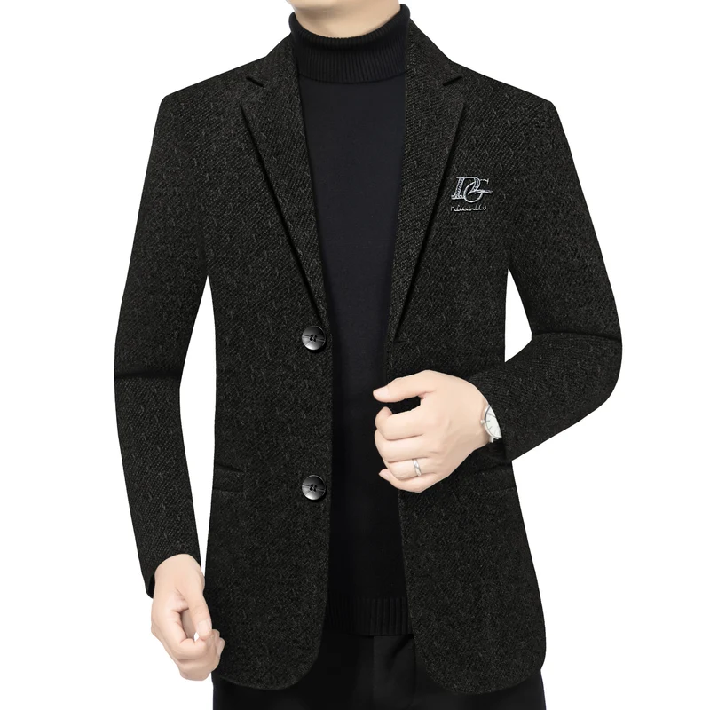 Herren Tailliertes Wollmix-Sakko im Struktur-Look mit Revers, Logostick und Zweiknopf-Front Drune