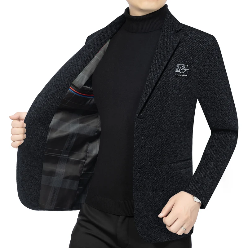 Herren Tailliertes Wollmix-Sakko im Struktur-Look mit Revers, Logostick und Zweiknopf-Front Drune