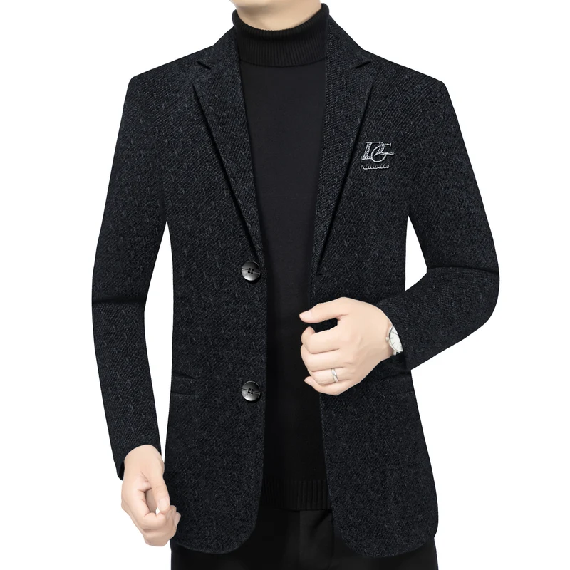 Herren Tailliertes Wollmix-Sakko im Struktur-Look mit Revers, Logostick und Zweiknopf-Front Drune