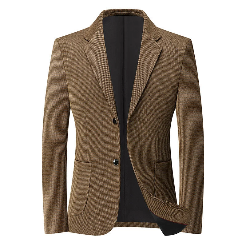 Herren Tailliertes Strickblazer aus Wollmix mit feiner Noppenstruktur und aufgesetzten Taschen Drune