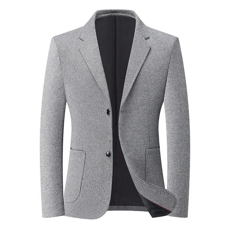 Herren Tailliertes Strickblazer aus Wollmix mit feiner Noppenstruktur und aufgesetzten Taschen Drune