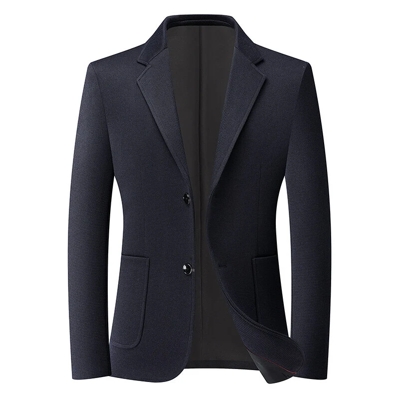 Herren Tailliertes Strickblazer aus Wollmix mit feiner Noppenstruktur und aufgesetzten Taschen Drune