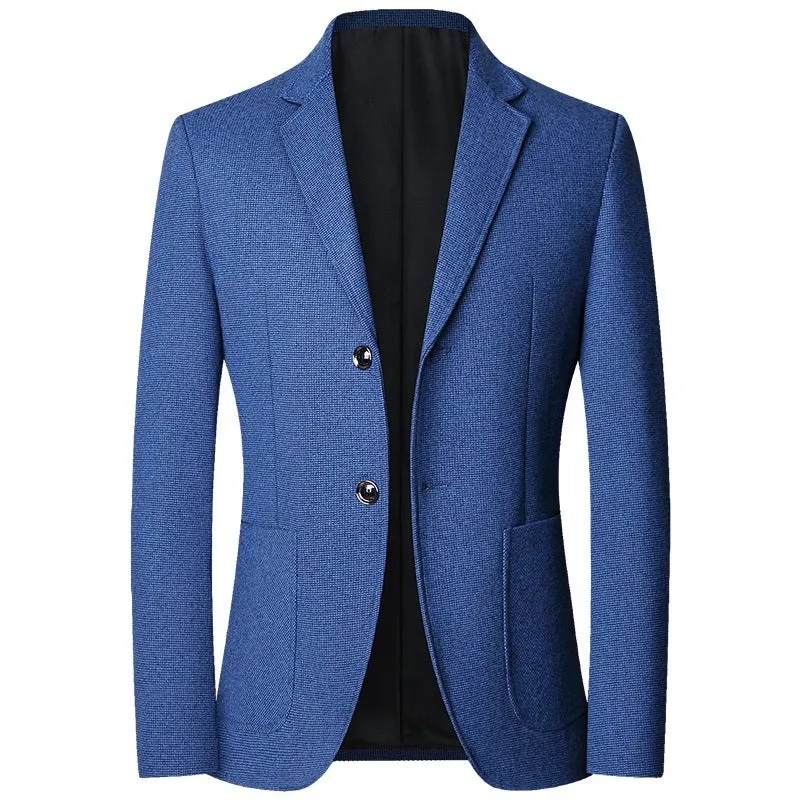 Herren Tailliertes Strickblazer aus Wollmix mit feiner Noppenstruktur und aufgesetzten Taschen Drune