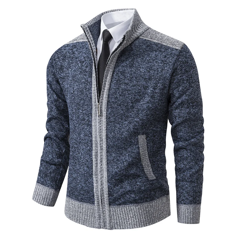 Herren Strick-Zipjacke mit Stehkragen und Kontrastblenden Drune