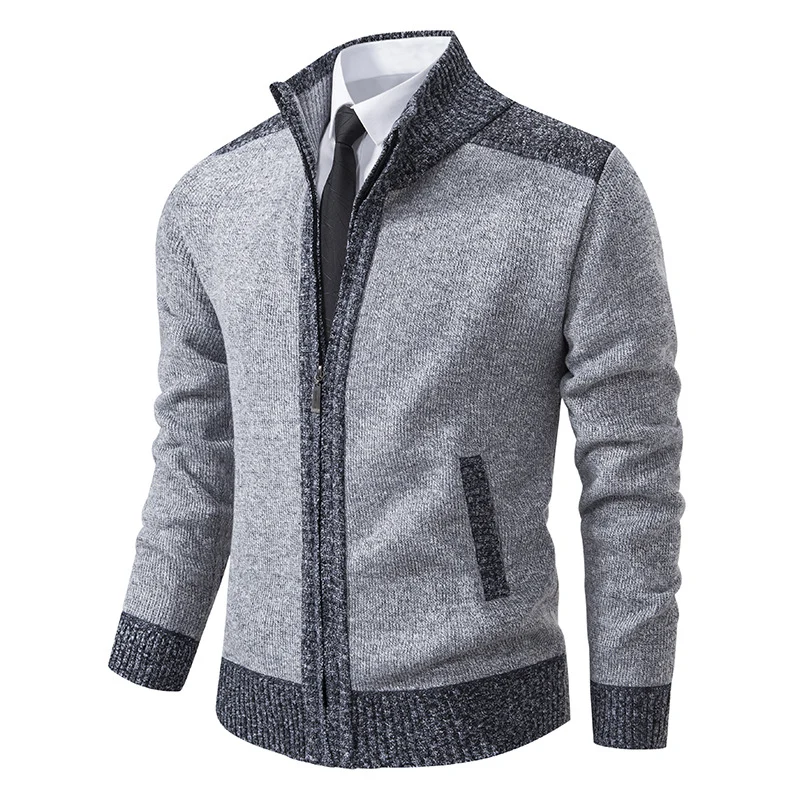 Herren Strick-Zipjacke mit Stehkragen und Kontrastblenden Drune