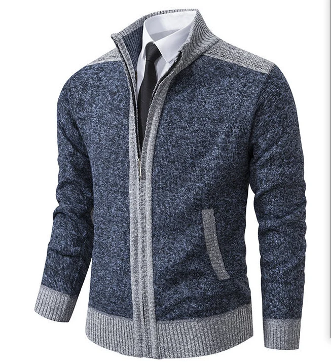 Herren Strick-Zipjacke mit Stehkragen und Kontrastblenden Drune