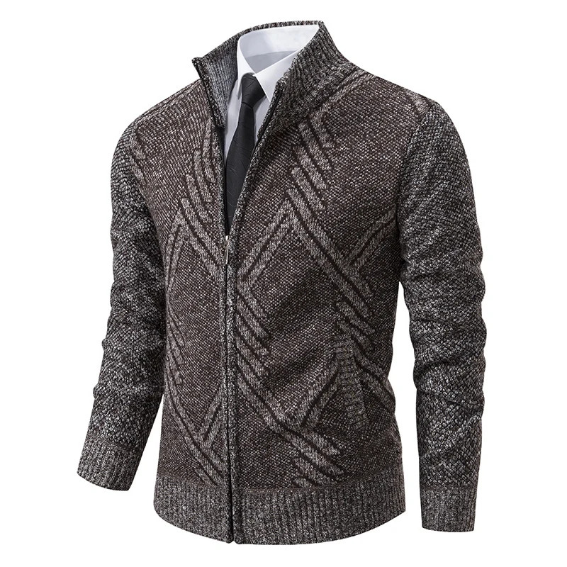 Herren Strick-Zipcardigan mit Stehkragen und strukturiertem Jacquardmuster Drune