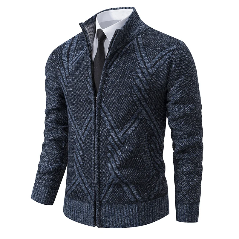 Herren Strick-Zipcardigan mit Stehkragen und strukturiertem Jacquardmuster Drune