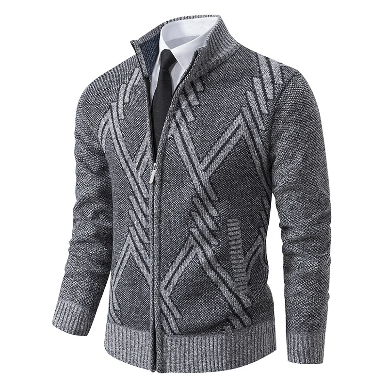 Herren Strick-Zipcardigan mit Stehkragen und strukturiertem Jacquardmuster Drune