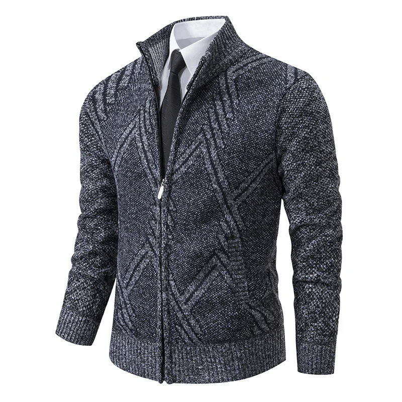 Herren Strick-Zipcardigan mit Stehkragen und strukturiertem Jacquardmuster Drune