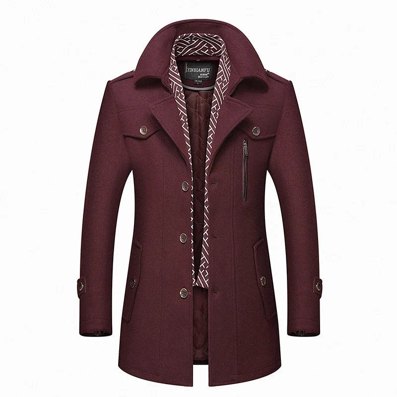 Herren Smart-Casual Wollmix-Mantel mit versteckter gesteppter Innenjacke und Schulterklappen Drune