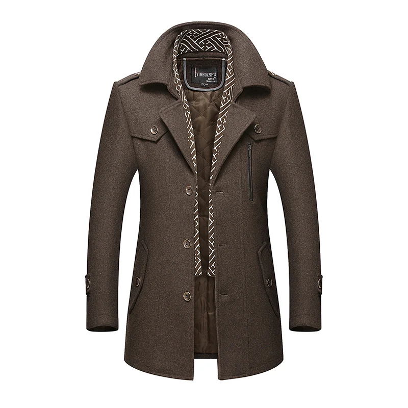 Herren Smart-Casual Wollmix-Mantel mit versteckter gesteppter Innenjacke und Schulterklappen Drune