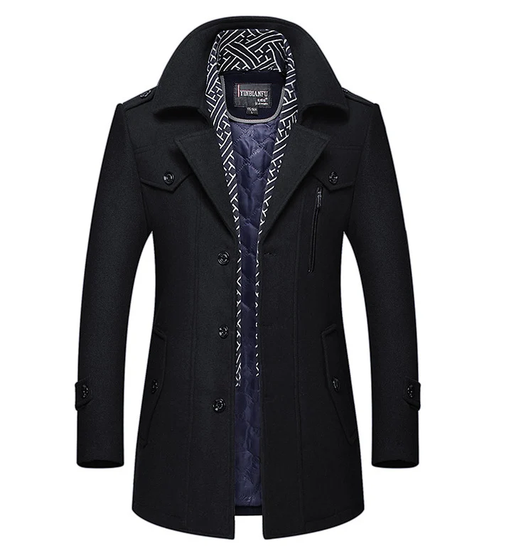 Herren Smart-Casual Wollmix-Mantel mit versteckter gesteppter Innenjacke und Schulterklappen Drune