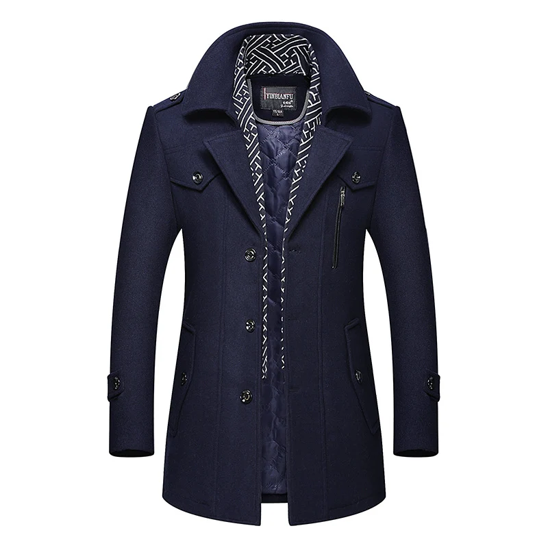 Herren Smart-Casual Wollmix-Mantel mit versteckter gesteppter Innenjacke und Schulterklappen Drune