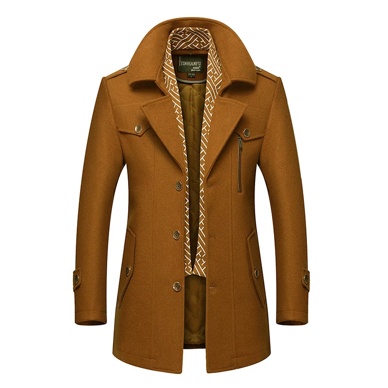 Herren Smart-Casual Wollmix-Mantel mit versteckter gesteppter Innenjacke und Schulterklappen Drune