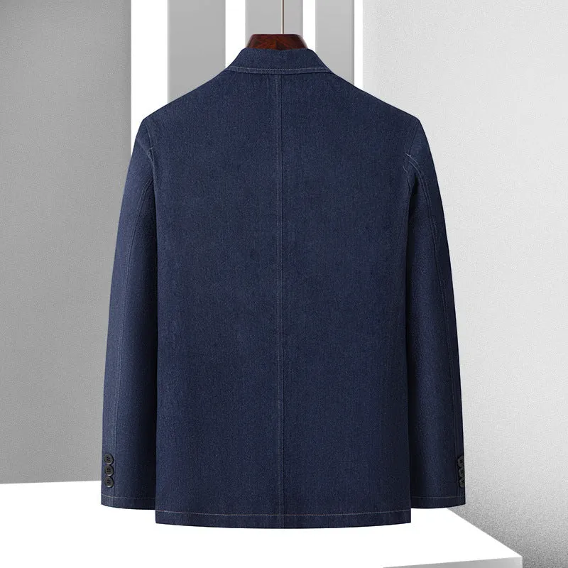 Herren Smart-Casual Denimblazer mit aufgesetzten Taschen und Kontrastnähten Drune