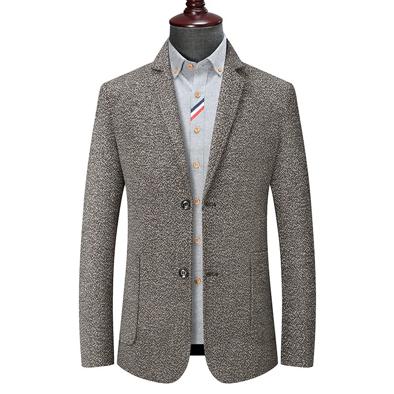 Herren Slim-Fit strukturierter Wollmix-Blazer mit Schalkragenoptik und aufgesetzten Eingrifftaschen Drune
