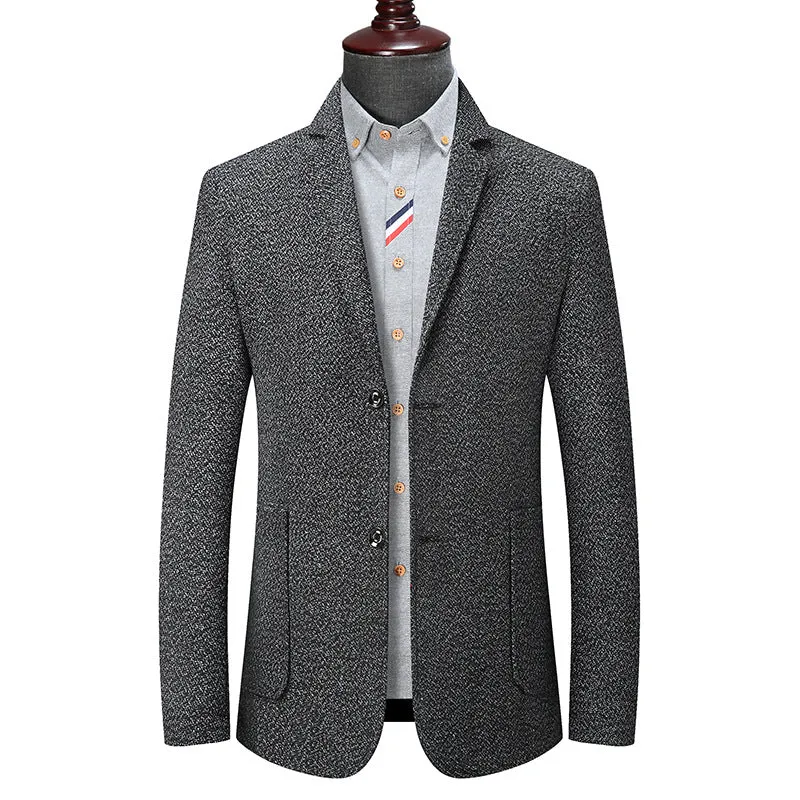 Herren Slim-Fit strukturierter Wollmix-Blazer mit Schalkragenoptik und aufgesetzten Eingrifftaschen Drune