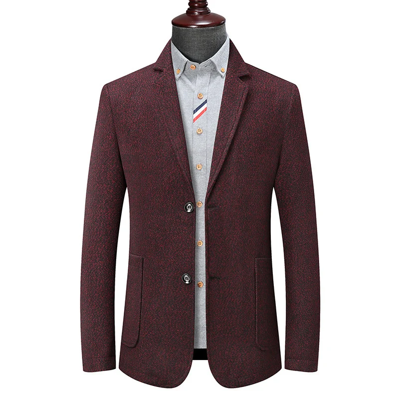 Herren Slim-Fit strukturierter Wollmix-Blazer mit Schalkragenoptik und aufgesetzten Eingrifftaschen Drune