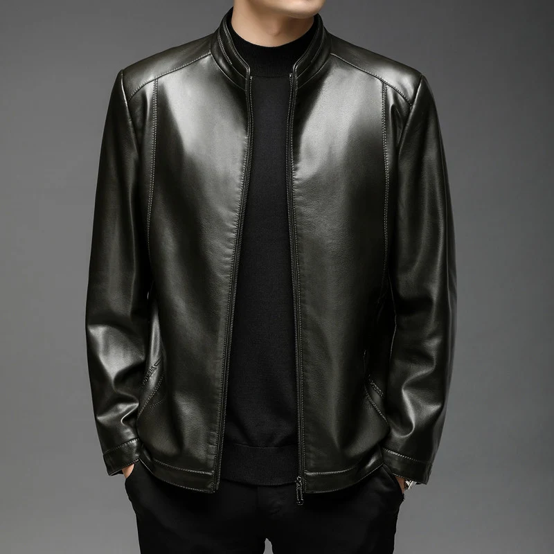 Herren Slim-Fit Kunstleder-Blouson mit Stehkragen und verdeckter Reißverschluss Drune