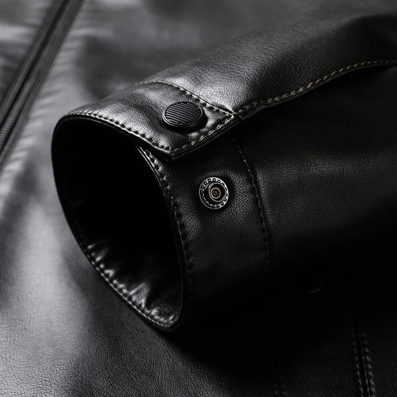 Herren Slim-Fit Kunstleder-Blouson mit Stehkragen und verdeckter Reißverschluss Drune