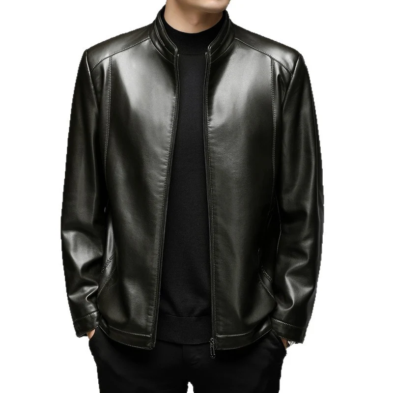 Herren Slim-Fit Kunstleder-Blouson mit Stehkragen und verdeckter Reißverschluss Drune