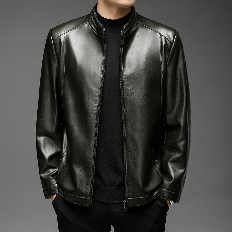 Herren Slim-Fit Kunstleder-Blouson mit Stehkragen und verdeckter Reißverschluss Drune
