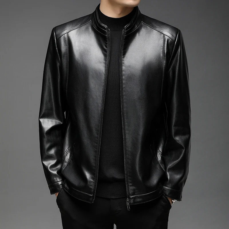 Herren Slim-Fit Kunstleder-Blouson mit Stehkragen und verdeckter Reißverschluss Drune