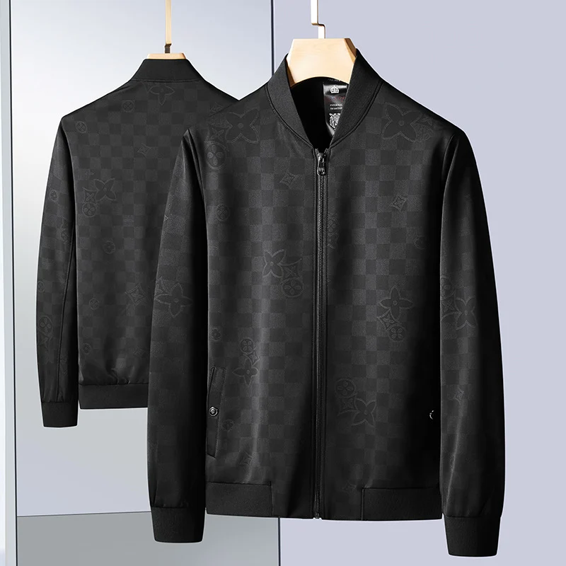 Herren Slim-Fit Jacquard-Bomberjacke mit tonalem Muster, Reißverschluss und Rippbündchen Drune
