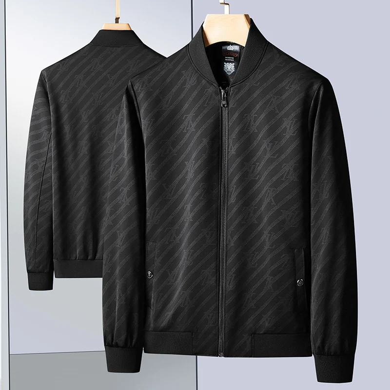 Herren Slim-Fit Jacquard-Bomberjacke mit tonalem Muster, Reißverschluss und Rippbündchen Drune
