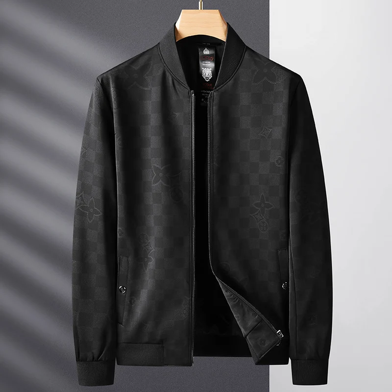 Herren Slim-Fit Jacquard-Bomberjacke mit tonalem Muster, Reißverschluss und Rippbündchen Drune