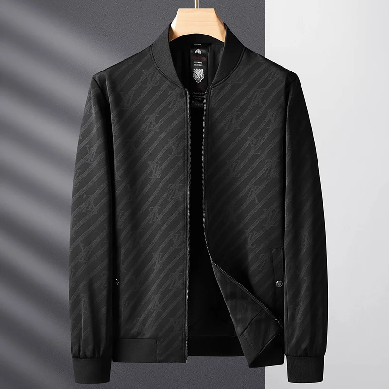 Herren Slim-Fit Jacquard-Bomberjacke mit tonalem Muster, Reißverschluss und Rippbündchen Drune
