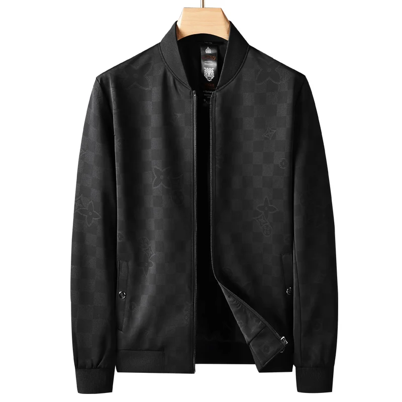 Herren Slim-Fit Jacquard-Bomberjacke mit tonalem Muster, Reißverschluss und Rippbündchen Drune