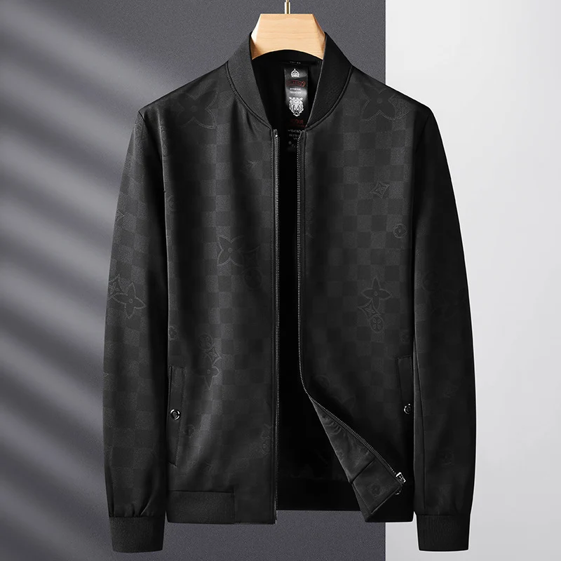 Herren Slim-Fit Jacquard-Bomberjacke mit tonalem Muster, Reißverschluss und Rippbündchen Drune