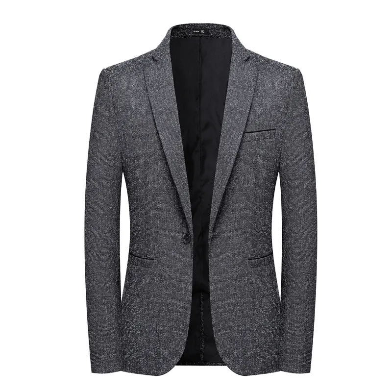 Herren Schlankes Struktur-Sakko im Leinen‑Tweed‑Look mit Ein‑Knopf‑Silhouette Drune