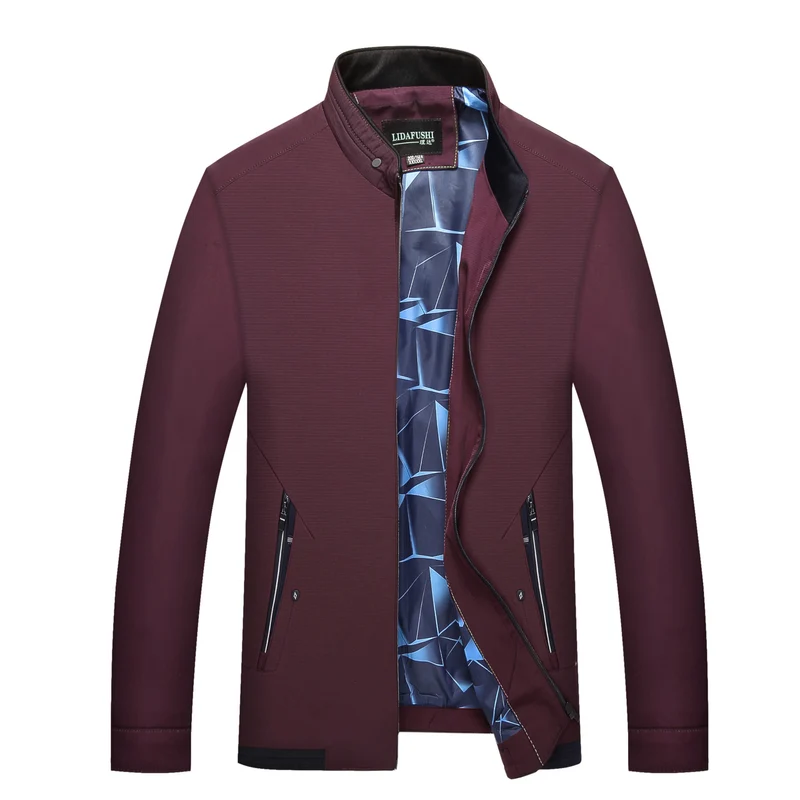 Herren Schlanke Stehkragen-Übergangsjacke mit Reißverschluss, wasserabweisender Außenfläche und geometrischem Futter Drune