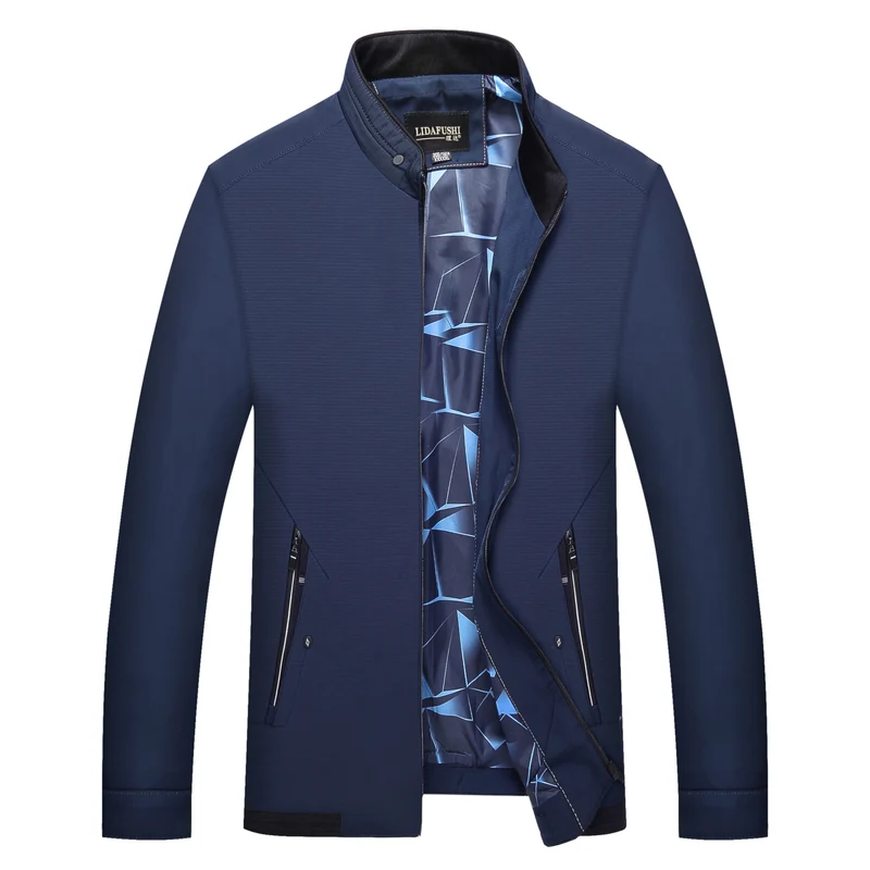 Herren Schlanke Stehkragen-Übergangsjacke mit Reißverschluss, wasserabweisender Außenfläche und geometrischem Futter Drune