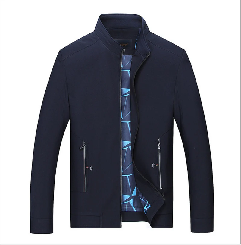 Herren Schlanke Stehkragen-Übergangsjacke mit Reißverschluss, wasserabweisender Außenfläche und geometrischem Futter Drune