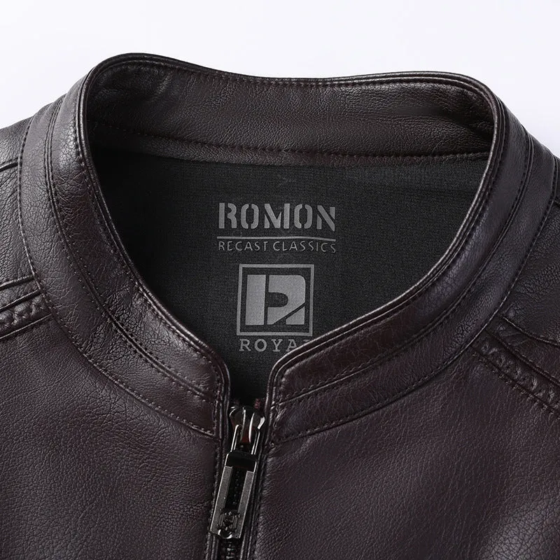Herren Schlanke Lederjacke im Rider-Look mit Stehkragen und Zwei-Wege-Reißverschluss Drune