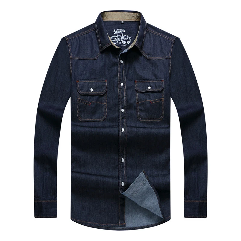 Herren Robust-geschnittenes Jeanshemd mit Pattentaschen und Vintage-Waschung Drune