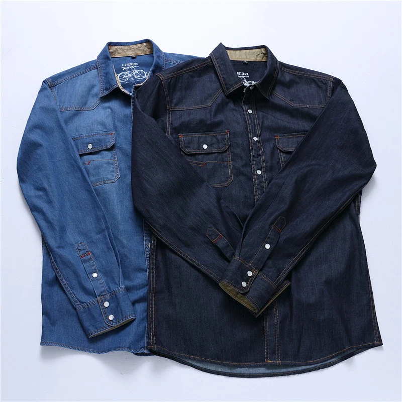 Herren Robust-geschnittenes Jeanshemd mit Pattentaschen und Vintage-Waschung Drune