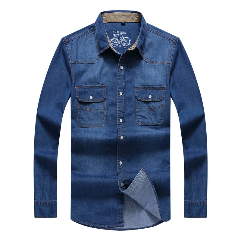 Herren Robust-geschnittenes Jeanshemd mit Pattentaschen und Vintage-Waschung Drune