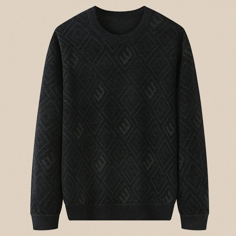 Herren Rauten-Jacquard Rundhalspullover aus feinem Strick Drune