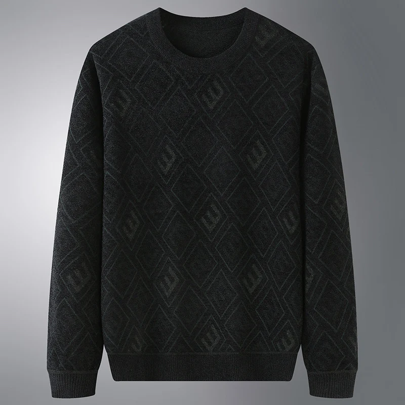 Herren Rauten-Jacquard Rundhalspullover aus feinem Strick Drune