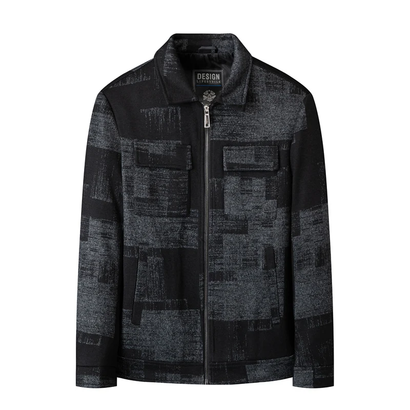 Herren Overshirt-Jacke im Hemdjackenstil mit grafischem Patchmuster und Reißverschluss Drune