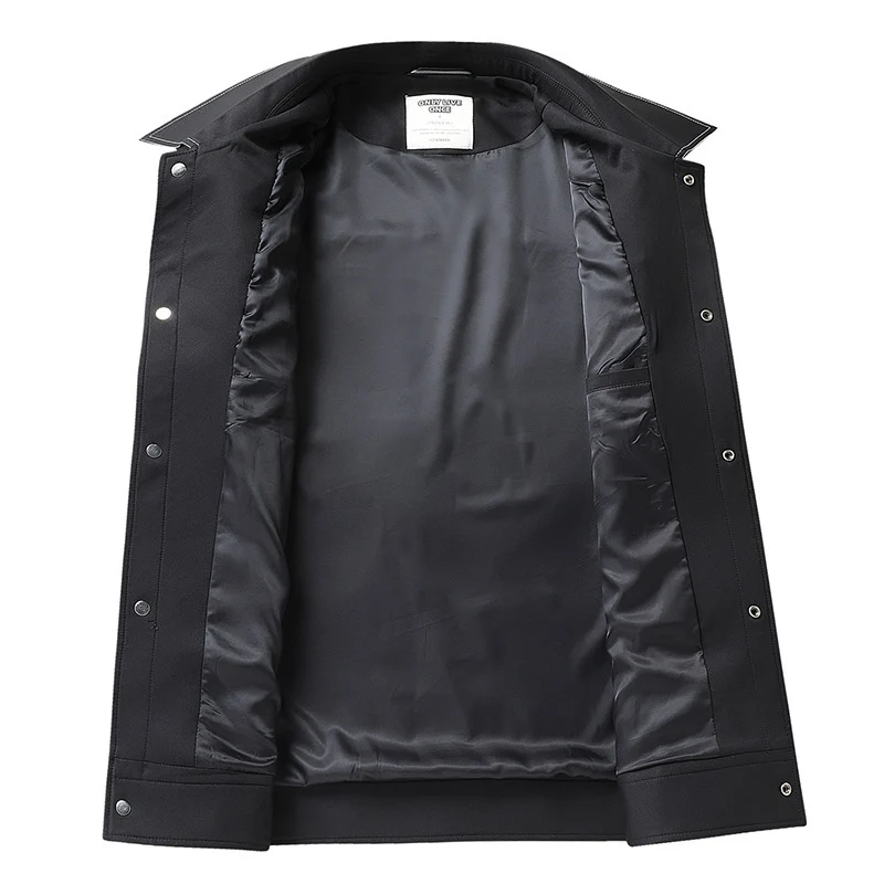 Herren Overshirt-Jacke aus glattem Kunstleder mit Brusttaschen und Druckknopfverschluss Drune